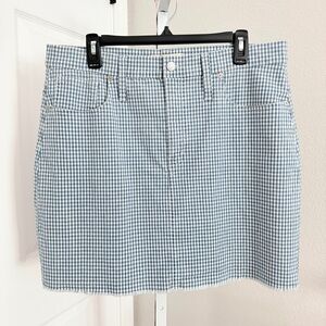 Madewell Gingham Mini Skirt Size 32 Stretch Denim Straight Blue White